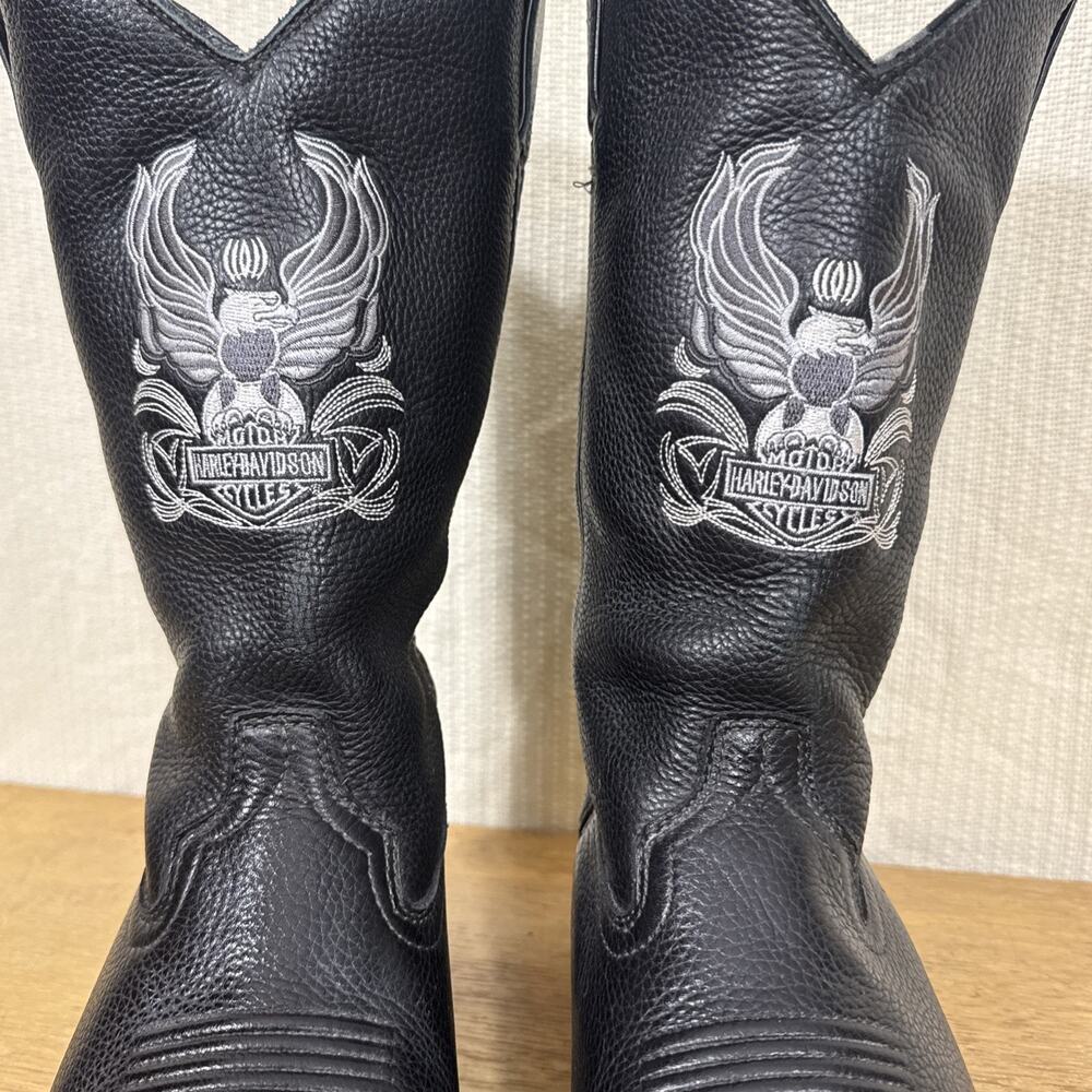 Harley-Davidson Leather Motorcycle Boots Men’s Size 11 Black Eagle Western Biker - Picture 2 of 15